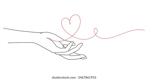 hand with heart line art style vector illustration