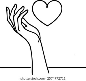 hand with heart line art style vector illustration