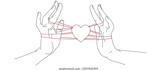 hand with a heart line art vector illustration, valentine day clip art