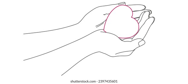 mano con una ilustración vectorial de línea cardíaca, imagen de clip de día valentino