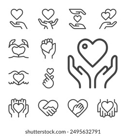 hand with heart line icon set,vector and illustration