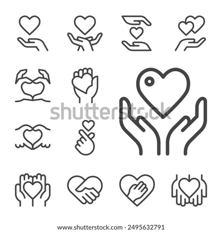 hand with heart line icon set,vector and illustration