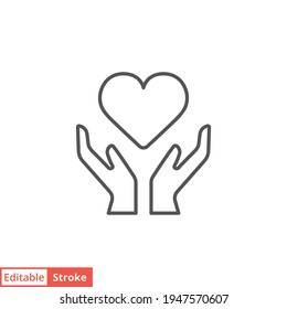 Hand Herz-Linie Symbol. Einfache Kontur. Halten, Piktogramm, Pflege, Grafik, Leben, Gesundheit, retten, lieben, geben, Wohltätigkeitskonzept. Vektorgrafik einzeln auf weißem Hintergrund. Bearbeitbarer Strich EPS10
