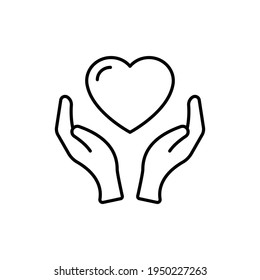Icono de línea de corazón manual. Estilo de contorno simple. Tener, pictograma, cuidado, gráfico, vida, salud, salvar, amar, dar, concepto de caridad. Ilustración vectorial aislada en fondo blanco. EPS 10