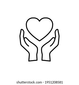 Hand heart line icon. Simple outline style. Holding, pictogram, care, graphic, life, health, save, love, give, charity concept. Vector illustration isolated on white background. EPS 10