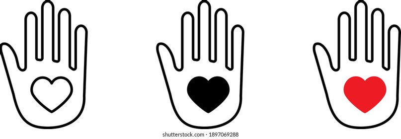 Hand with heart line icon, vector	