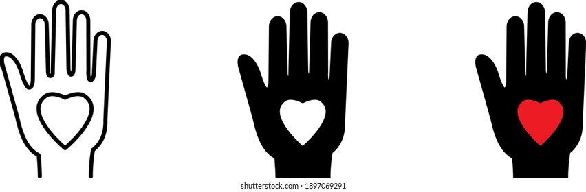 Hand with heart line icon, vector	