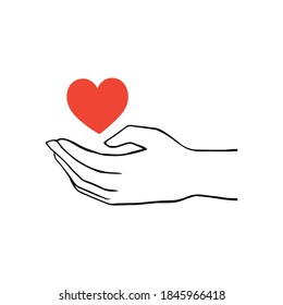 Hand and heart linear logo design. Vector health care, volunteer, support, donation template symbols. Can use for logo,company identity,emblem.