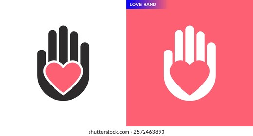 Hand heart logo. Care, giving, affection. Icon symbol design template EPS 10.	
