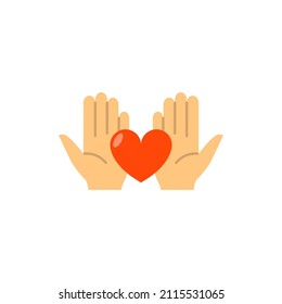 Hand heart logo icon vector love care flat illustration. Hand hold heart