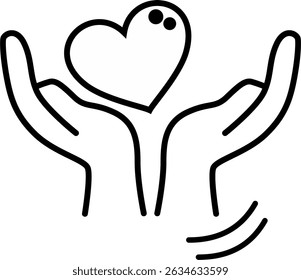 hand and heart logo vector black outline