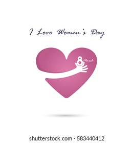 Hand and heart  logo vector design with international women's day concept. Women's day symbol. Minimalistic design for international women's day symbol.Vector illustration