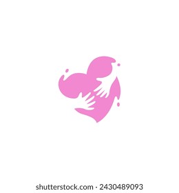 Hand and heart love affection symbol,  love care logo in simple design