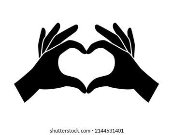 Gesto de amor del corazón mano símbolo de silueta negra vector. Icono de silueta negra del corazón de mano aislado en un fondo blanco. Elemento de diseño de manos de amor. Palma de mano en forma de corazón