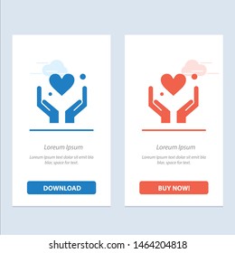 Hand, Heart, Love, Motivation  Blue and Red Download and Buy Now web Widget Card Template. Vector Icon Template background