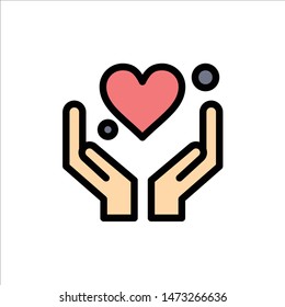 Hand, Heart, Love, Motivation  Flat Color Icon. Vector icon banner Template