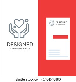 Hand, Heart, Love, Motivation Grey Logo Design and Business Card Template. Vector Icon Template background