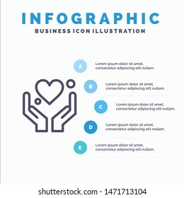 Hand, Heart, Love, Motivation Line icon with 5 steps presentation infographics Background