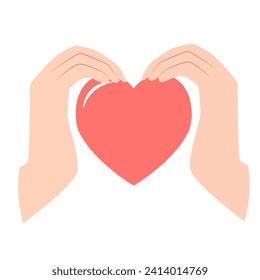 Corazón de mano. Haciendo señas de corazón con ambas manos. Las expresiones te aman, mensaje de gesto de mano de amor. Ilustración vectorial en estilo plano.