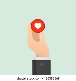 Hand and heart. Medical concept. Like button. Flat illustrations. 