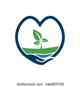 Hand heart nature logo vector