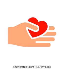 Hand with heart new icon, two-tone silhouette, isolated on white background, vector illustration for your design.