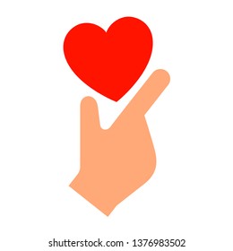 Hand with heart new icon, two-tone silhouette, isolated on white background, vector illustration for your design.
