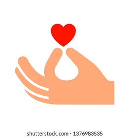 Hand with heart new icon, two-tone silhouette, isolated on white background, vector illustration for your design.