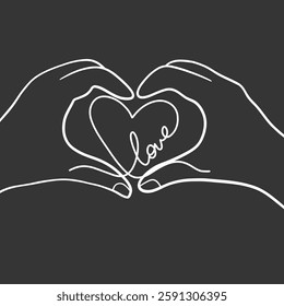 hand with heart on black background