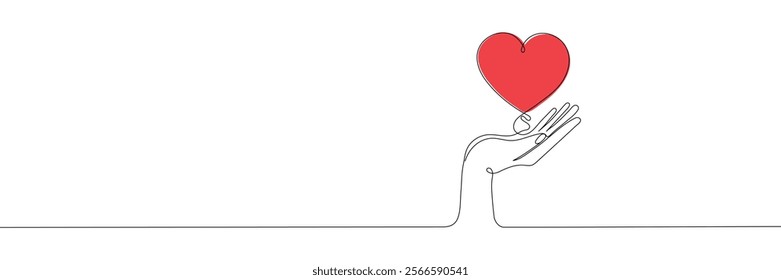 hand with heart one continuous line art style. vector illustration. editable line.