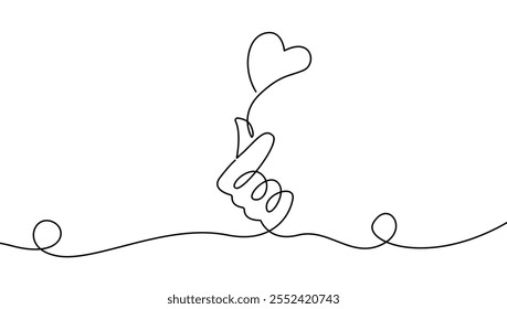 Hand with Heart One Line Art Drawing. Valentines Day Concept Minimalist Linear Sketch Drawing. Love Symbol Abstract Outline Vector Illustration. Not AI