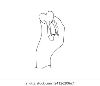 Hand with heart one line art,love concept continuous contour drawing,hand-drawn Valentine's day decoration.Romance, engagement and marriage symbol. Editable stroke. stock illustration