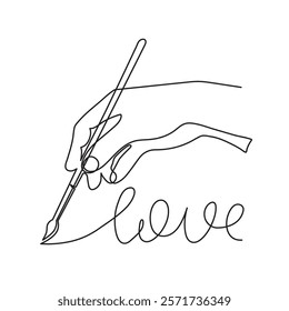 Hand with heart one line art,love feeling concept continuous contour drawing,hand-drawn Valentine's day decoration.Romance,engagement and marriage symbol. Editable stroke.Isolated.Vector illustration