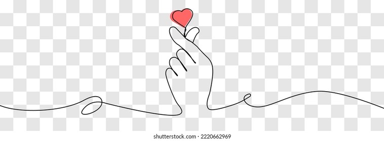 Mano con un dibujo de una línea de corazón. Dibujo continuo de una línea de una mano que da una ilustración del vector del corazón. Dibujo del corazón. Una línea oculta el corazón agarrado.