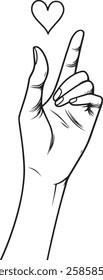 Hand with Heart Outline, Vector Illustration on White Background