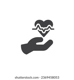 Hand and heart pulse vector icon. Hand holding heart beat filled flat sign for mobile concept and web design. Health insurance glyph icon. Symbol, logo illustration. Vector graphics