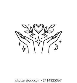 Hand with heart. Self care concept. Vector illustration.