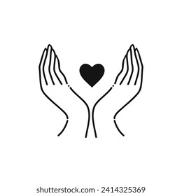 Hand with heart. Self care concept. Vector illustration.