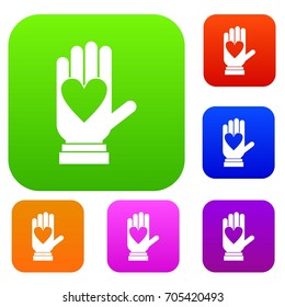 Hand with heart set icon in different colors isolated vector illustration. Premium collection
