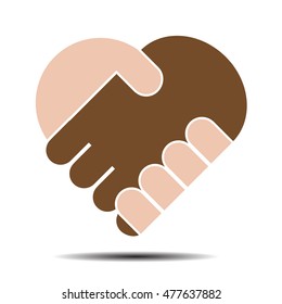 Hand in hand heart shape vector illustration.