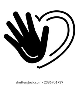 Hand with heart solid icon, healthy lifestyle concept, life without drug sign on white background, good health icon in glyph style for mobile concept and web design. Vector graphics