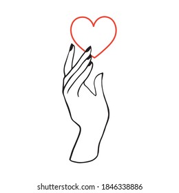 Hand and heart symbols. Vector illustration isolated on white background. Can use for logo,company identity,emblem,beauty salon, massage,print.