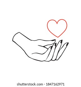 Hand   heart symbols  Vector illustration isolated white background 