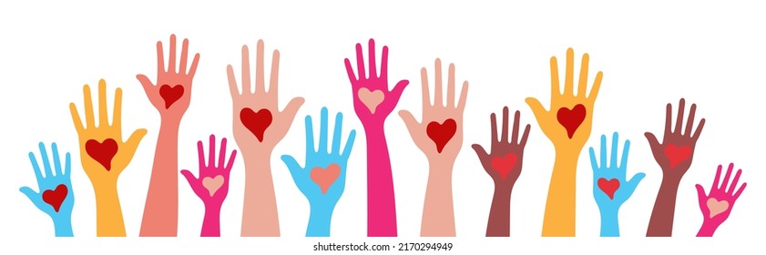 Hand with heart vector. Help, donations concept illustration. A person gives support, a heart. Symbol of volunteers and volunteering. Life, donor sign.