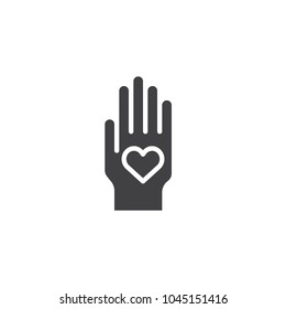 Hand with heart vector icon. filled flat sign for mobile concept and web design. Donation hand simple solid icon. Symbol, logo illustration. Pixel perfect vector graphics