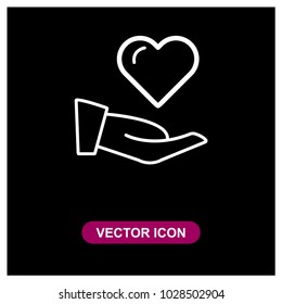 Hand and heart vector icon in trendy flat style isolated on grey background