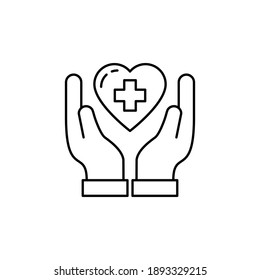 Ilustración de la mano y del vector del corazón en estilo de arte de línea simple aislado en fondo blanco adecuado para el icono de la salud