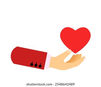 Hand with heart. Vector simple color flat illustration.