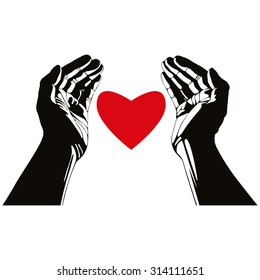 Hand with heart vector symbol.