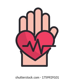 hand heartbeat health care equipment medical vector illustration line and fill icon